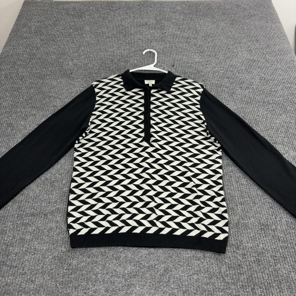 Clover by Bobby Jones Sweater Mens L Black Silk Cotton Geometric Polo Preppy